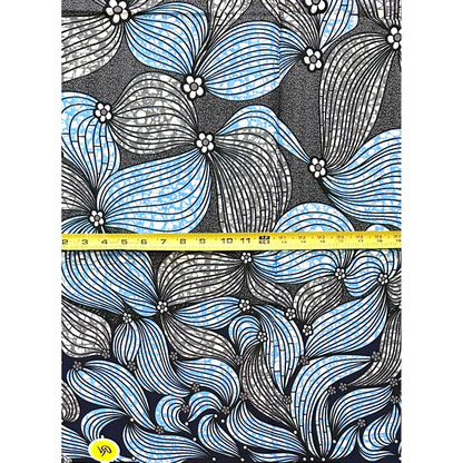 African Print Fabric/Ankara - Gray, Blue "River Season" Design, 1 Yard