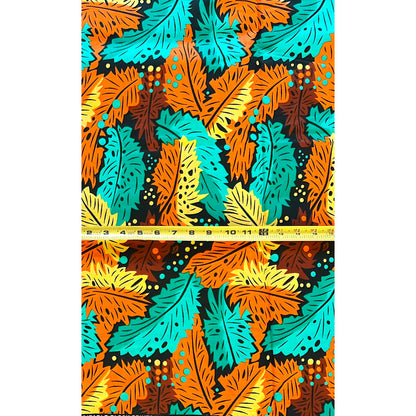 African Print Fabric/ Ankara - Orange, Yellow, Teal, Brown 'Black Soil Flame' Design, YARD or WHOLESALE