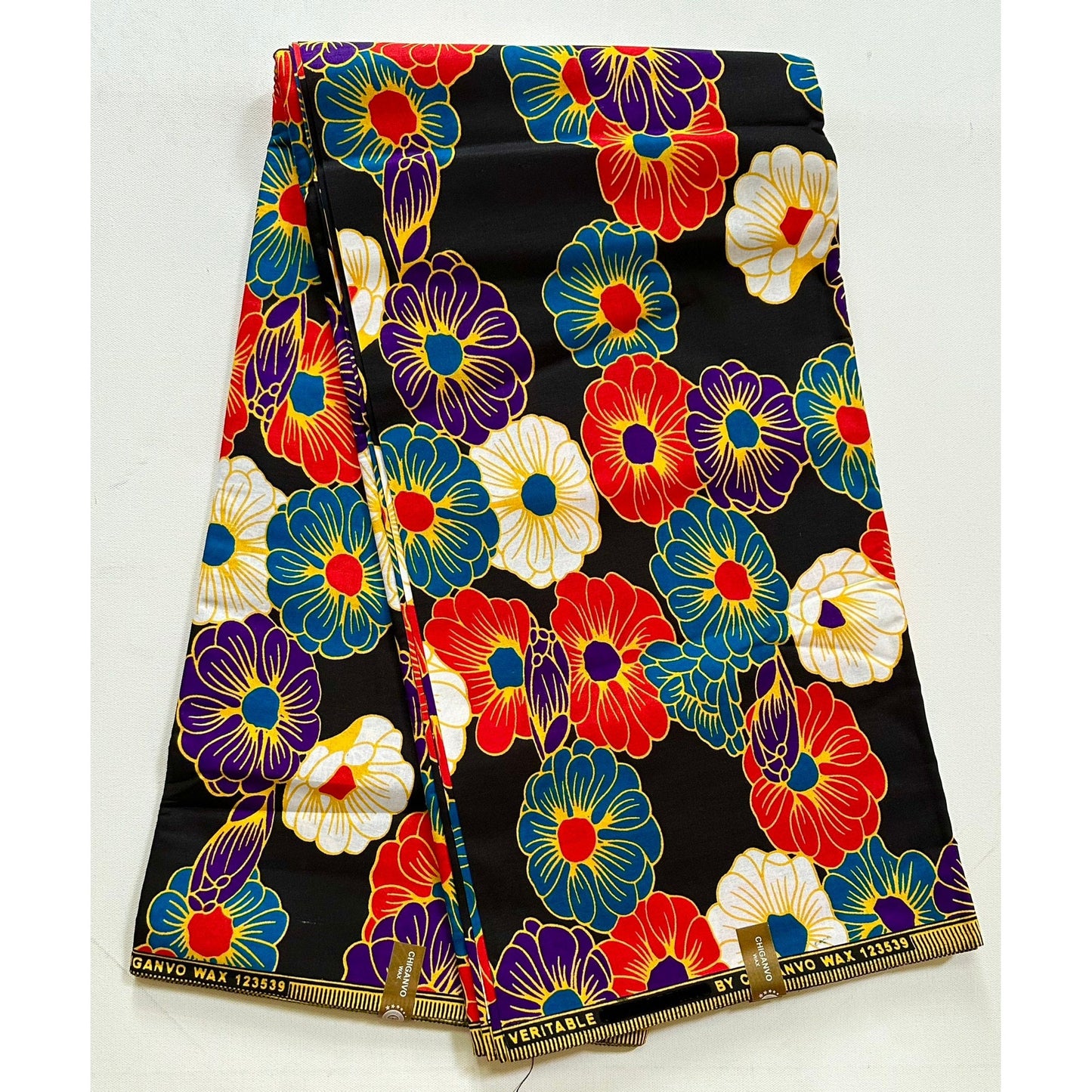 African Print Fabric/Ankara - Black, Red, Purple, Blue, Yellow, White 'Floral Maximilian', YARD or WHOLESALE