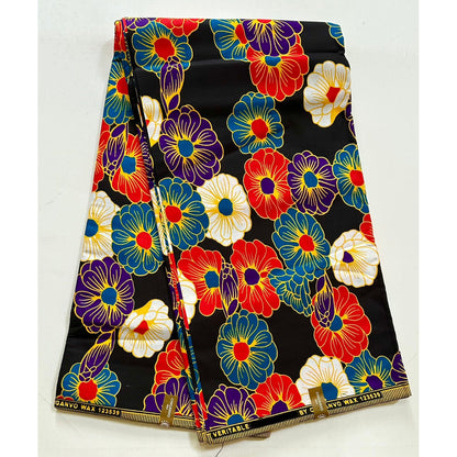African Print Fabric/Ankara - Black, Red, Purple, Blue, Yellow, White 'Floral Maximilian', YARD or WHOLESALE