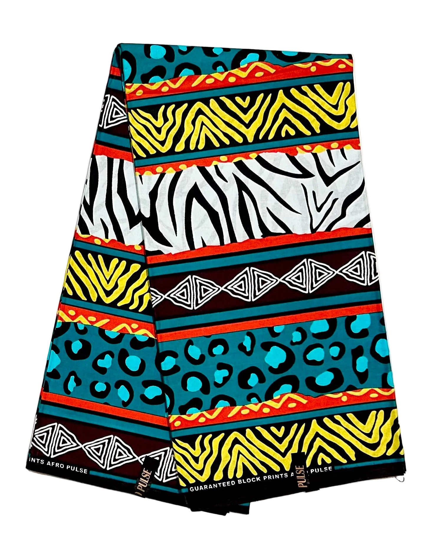 African Print Fabric/ Ankara - Teal, Orange, Yellow, Black "Zoko", Yard or Wholesale