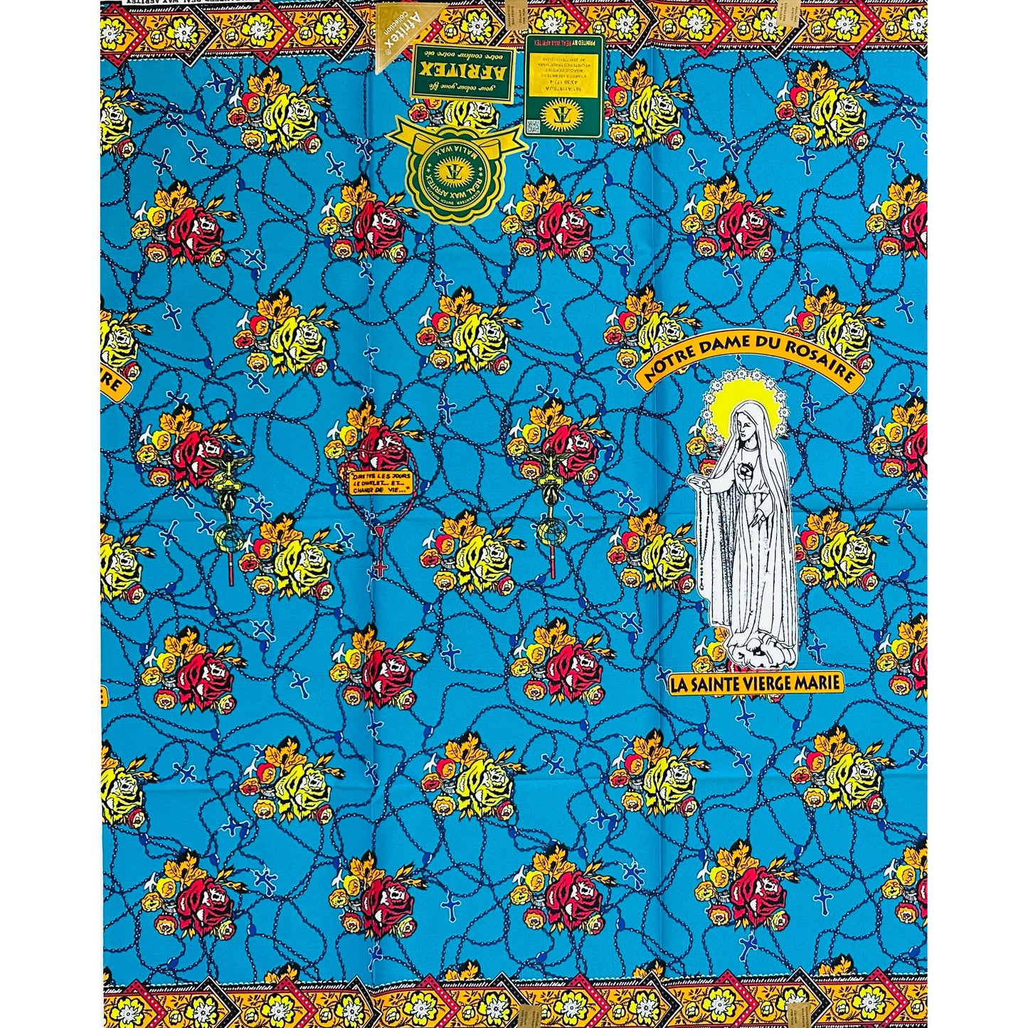 African Print Fabric/ Ankara - Blue, Orange, Fuchsia, Yellow 'Prayed Over & Protected,’ 1 YARD