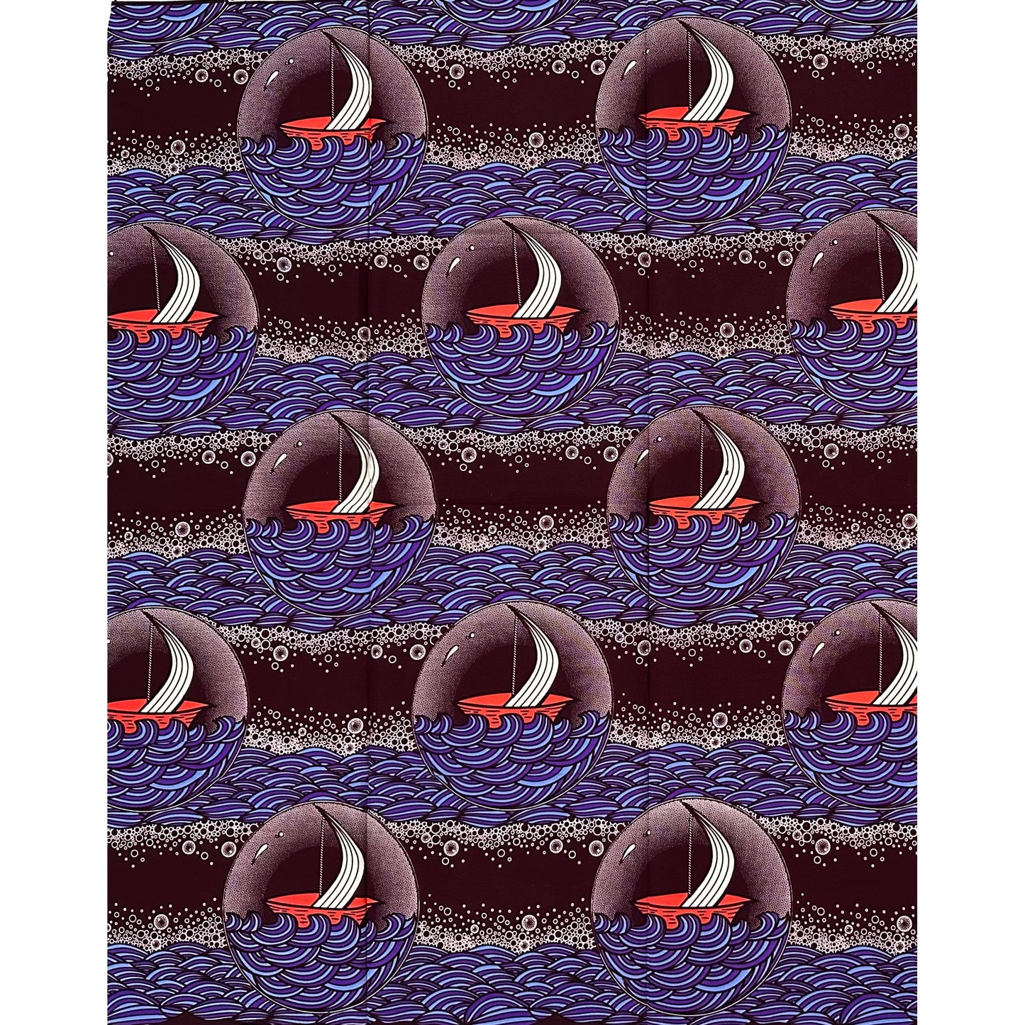 African Print Fabric/Ankara - Purple, Pink, Brown “Boat for Bubble" Design, 1 Yard