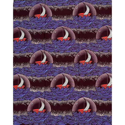 African Print Fabric/Ankara - Purple, Pink, Brown “Boat for Bubble" Design, 1 Yard