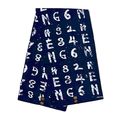 African Print Fabric/ Ankara - Blue, White 'Do The Math', Yard or Wholesale