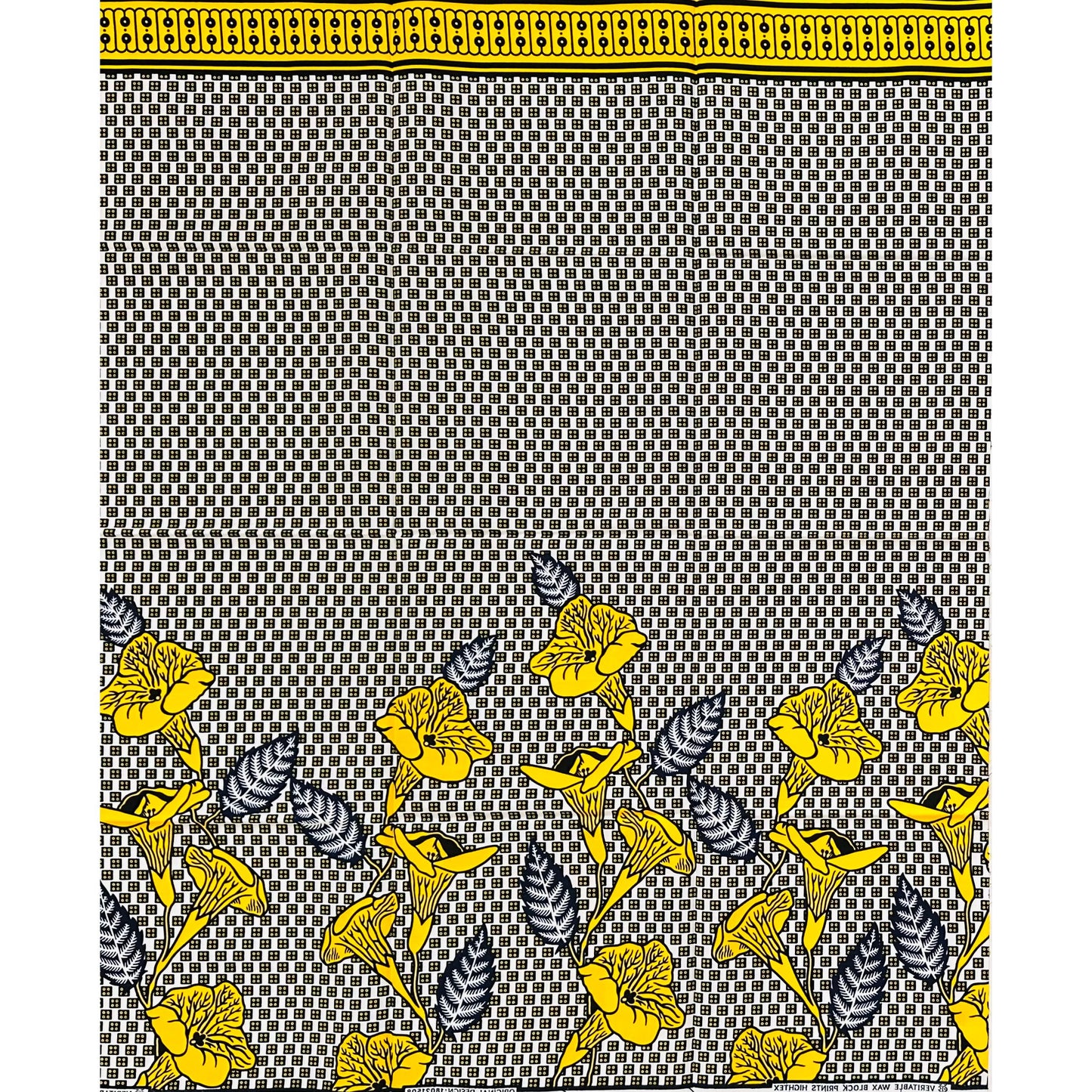 African Print Fabric/Ankara - Yellow, White, Navy "Sọ́lá Drift" Design, Per Yard