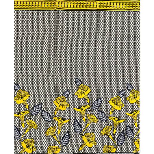 African Print Fabric/Ankara - Yellow, White, Navy "Sọ́lá Drift" Design, Per Yard