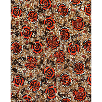 African Print Fabric/Ankara - Orange, Brown, Black "Plenty Petal" Design, Per Yard