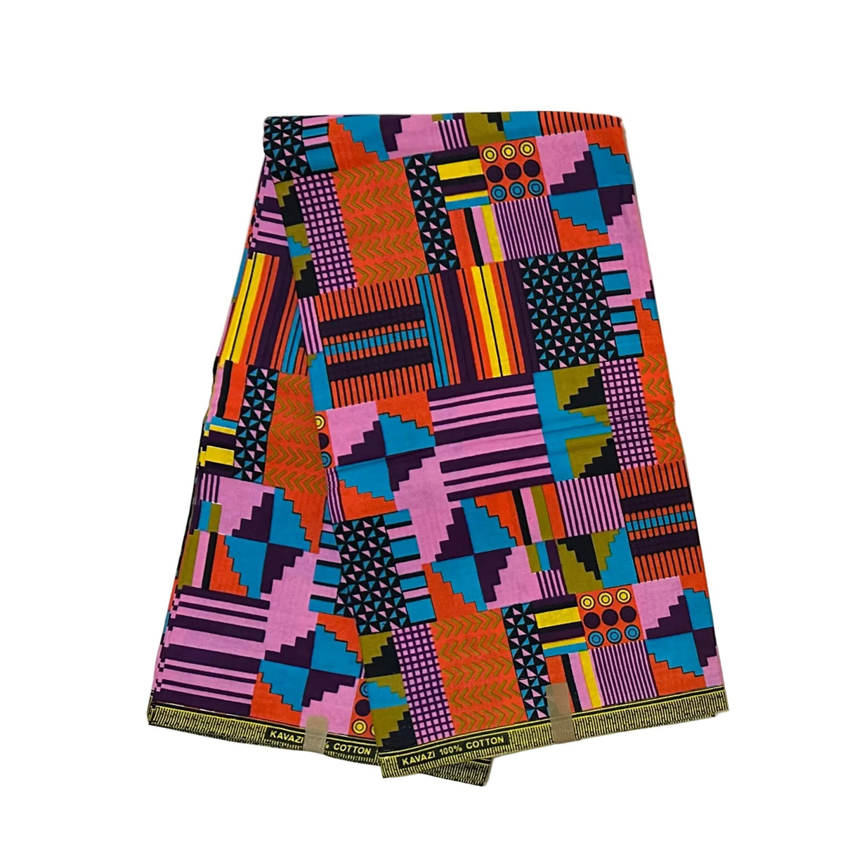 African Print Fabric/ Ankara - Shades of Purple, Orange, Blue 'Eden’s Mosaic' Kente, YARD or WHOLESALE