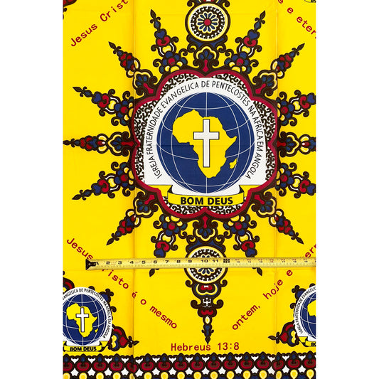 African Print Fabric/ Ankara - Yellow, Brown, Red 'Bom Deus,’ 1 YARD