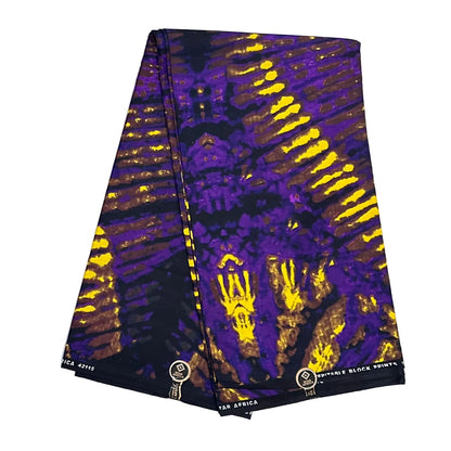 African Print Fabric/Ankara - Purple, Yellow, Black 'The Night Shift', YARD or WHOLESALE