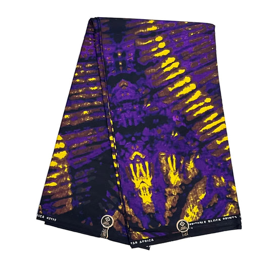 African Print Fabric/Ankara - Purple, Yellow, Black 'The Night Shift', YARD or WHOLESALE