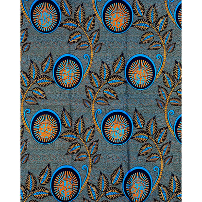 African Print Fabric/Ankara - Shades of Blue, Orange ‘Nkiru Coil' Design, YARD or WHOLESALE