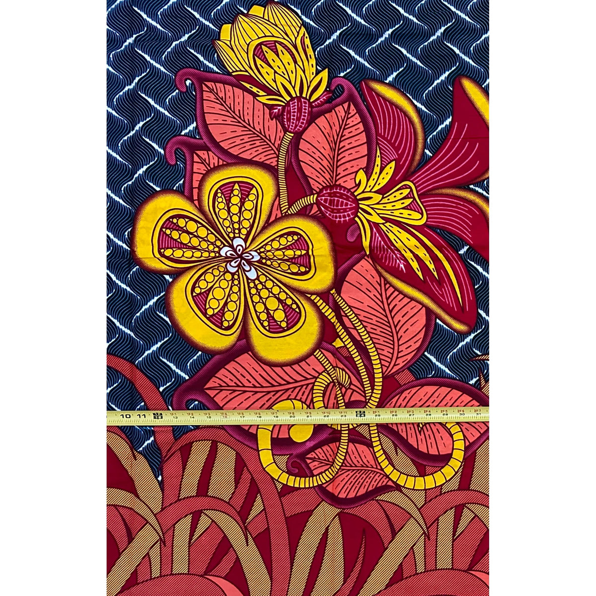 African Print Fabric/ Ankara - Gray, Coral, Dark Red, Yellow, Pink 'Garden of Plenty' Design, YARD or WHOLESALE