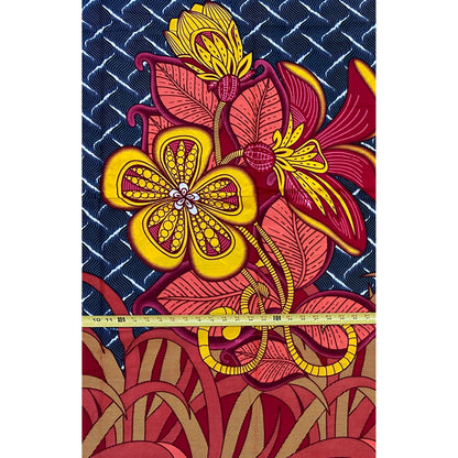 African Print Fabric/ Ankara - Gray, Coral, Dark Red, Yellow, Pink 'Garden of Plenty' Design, YARD or WHOLESALE