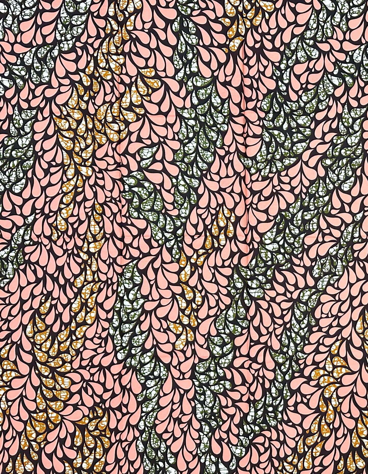 African Print Fabric/Ankara - Pink, Green, Brown "Hanging Eden" Design