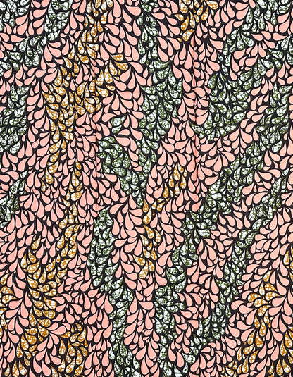 African Print Fabric/Ankara - Pink, Green, Brown "Hanging Eden" Design