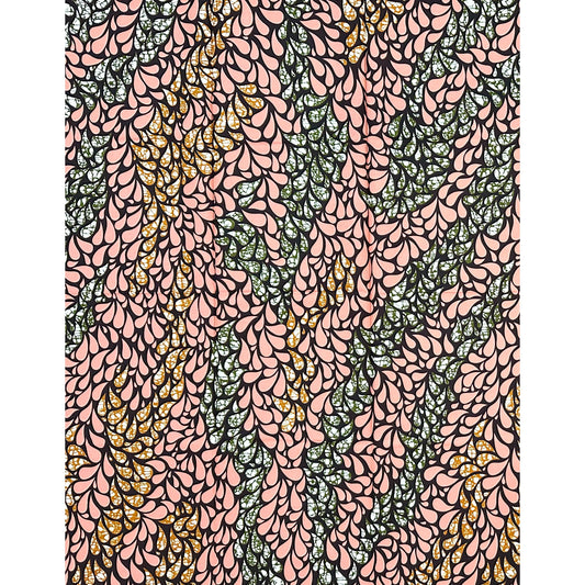 African Print Fabric/Ankara - Pink, Green, Brown "Hanging Eden" Design