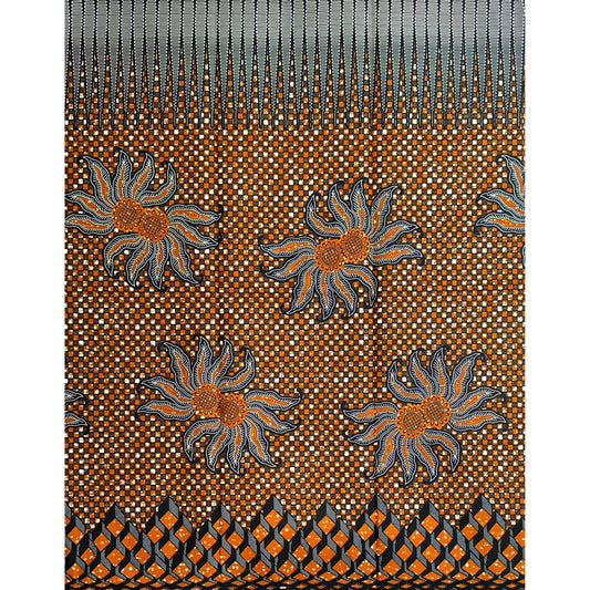 African Fabric/ Ankara - Brown, Navy 'Iweji’ Design, YARD