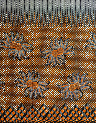 African Fabric/ Ankara - Brown, Navy 'Iweji’ Design, YARD