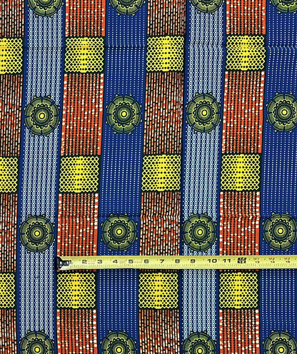African Print Fabric/ Ankara - Brown, Blue, Yellow 'Journey of Kings', 1 YARD