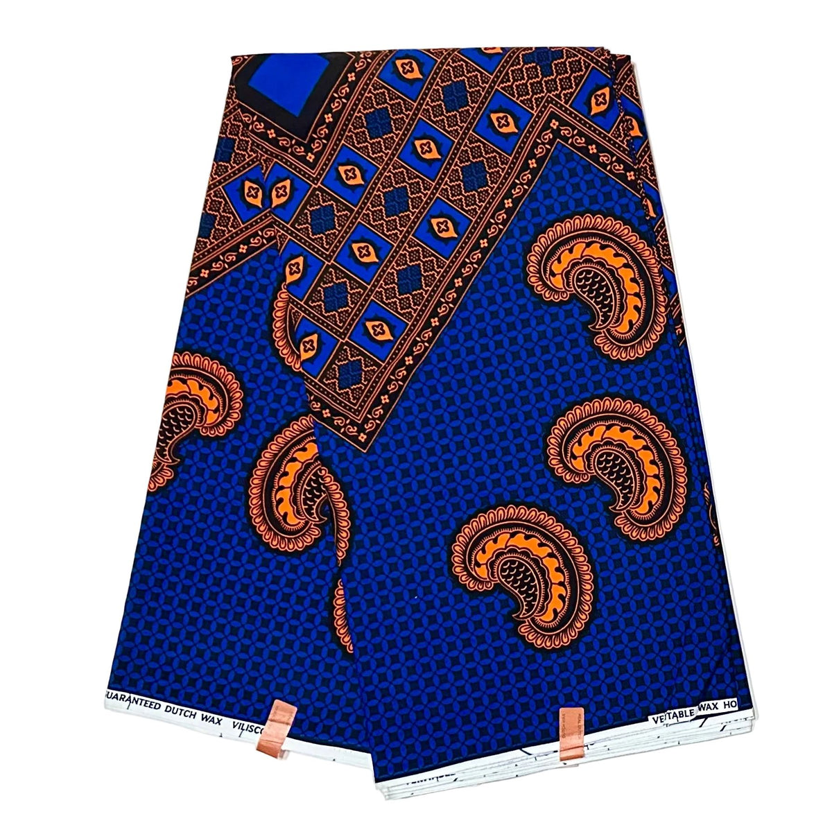 African Print Fabric/ Ankara - Blue, Orange 'Oga’s Best' Design, YARD or WHOLESALE