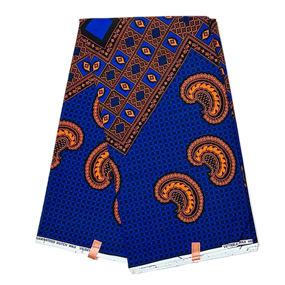 African Print Fabric/ Ankara - Blue, Orange 'Oga’s Best' Design, YARD or WHOLESALE