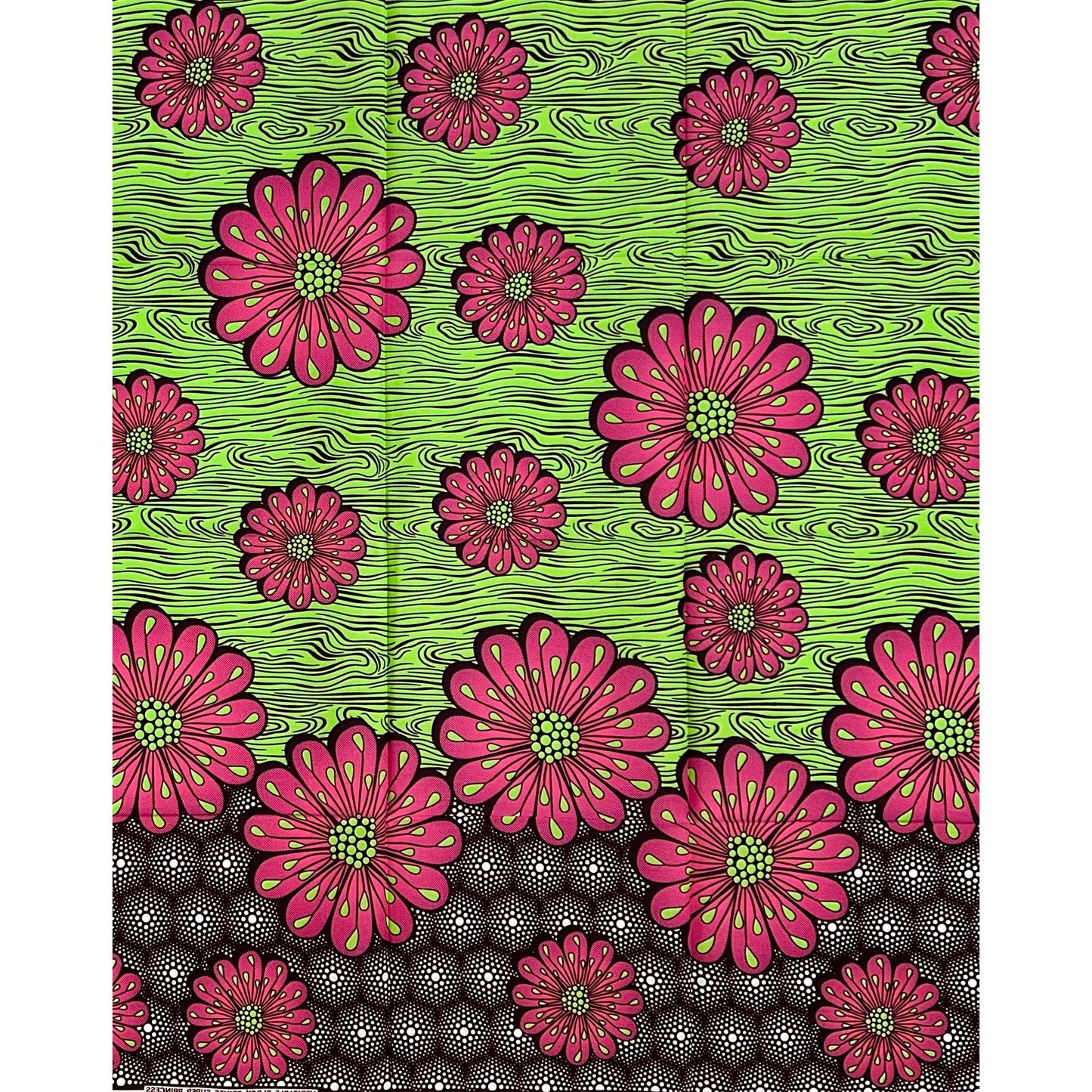 African Print Fabric/ Ankara - Brown, Green, Pink ‘Zoba Blossoms' Design, 1 YARD