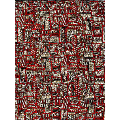African Print Fabric/ Ankara - Red, Brown 'Oba Glyph' Design, YARD or WHOLESALE
