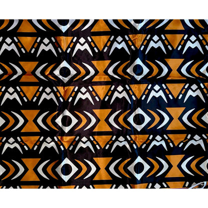 African Print, Satin Fabric - Black, Brown, White "Yaro", Per Yard or Wholesale