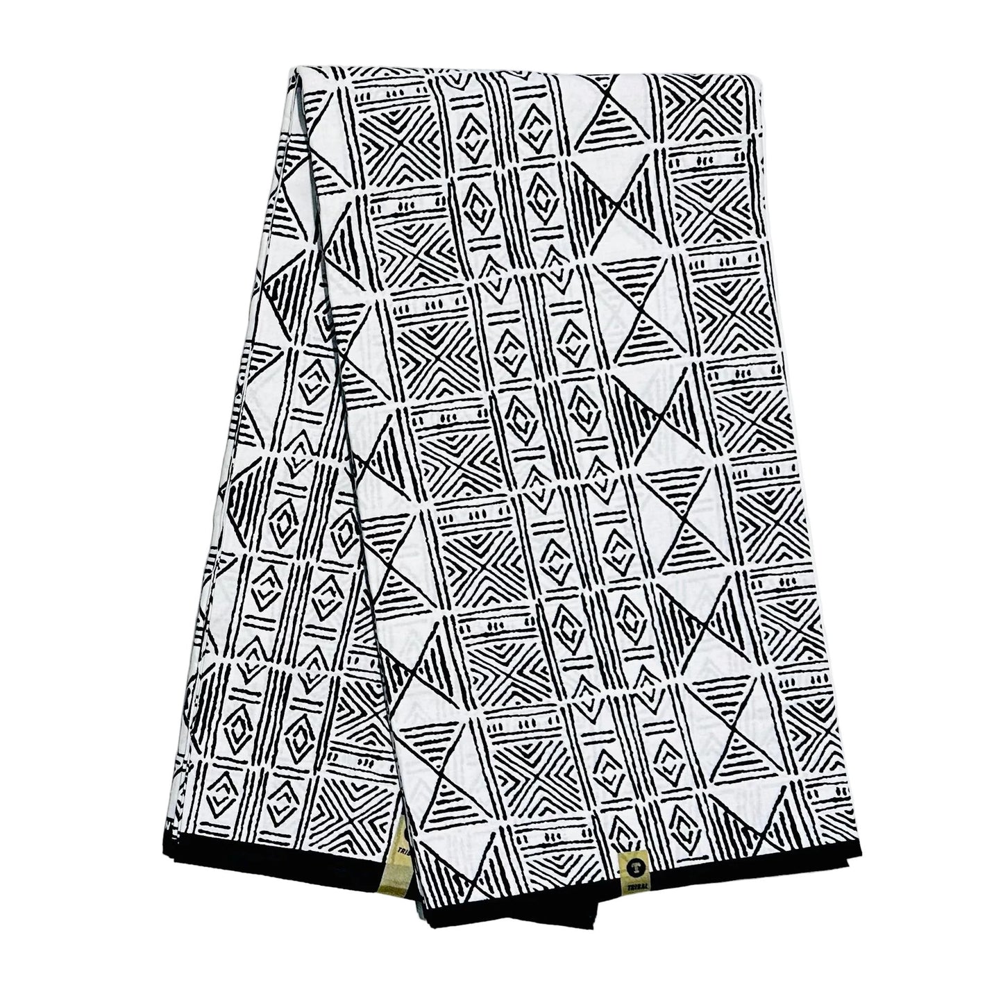 African Print Fabric/ Ankara - White, Black 'Code of Elders' Design, YARD or WHOLESALE