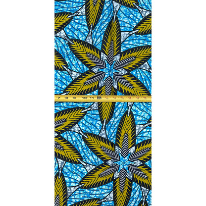 African Print Fabric/ Ankara - Blue, Green, Gray 'In The Moment,’ 1 YARD