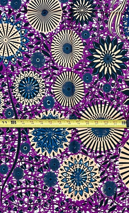 African Print Fabric/ Ankara - Purple, Gray, Brown ‘Aso Ayaba' Design, 1 YARD