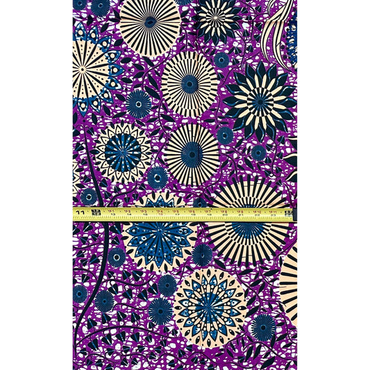 African Print Fabric/ Ankara - Purple, Gray, Brown ‘Aso Ayaba' Design, 1 YARD
