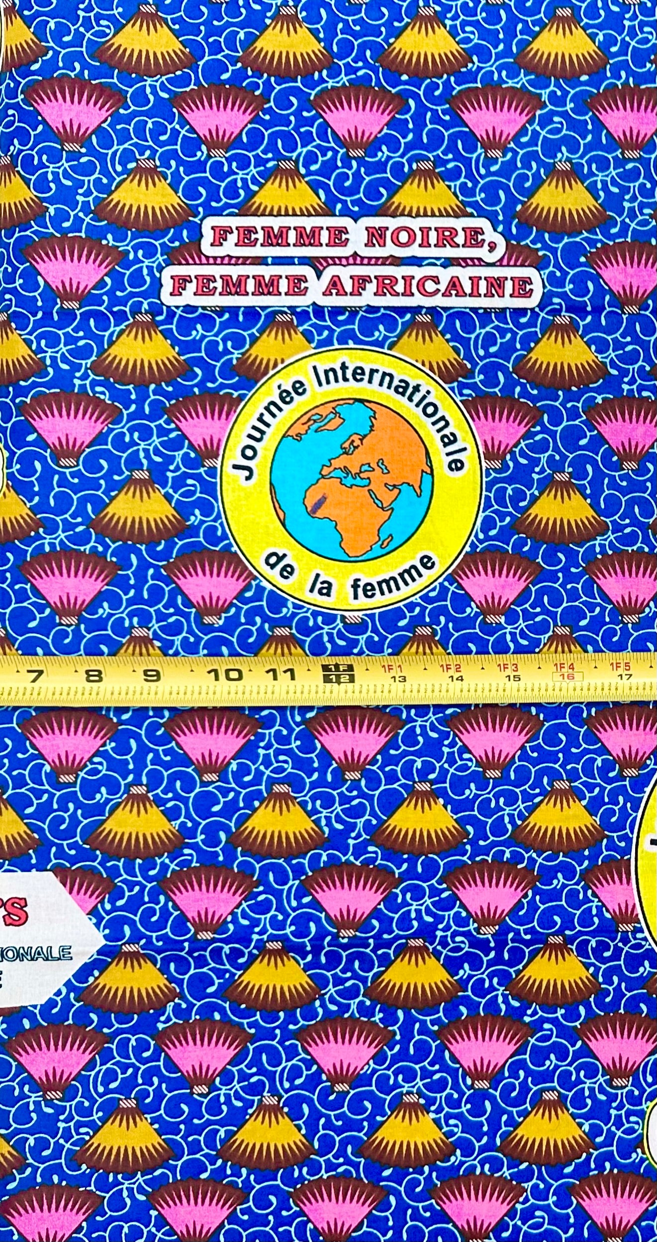African Print Fabric/ Ankara - Blue, Pink, Brown, Yellow 'International Women’s Day', 1 YARD