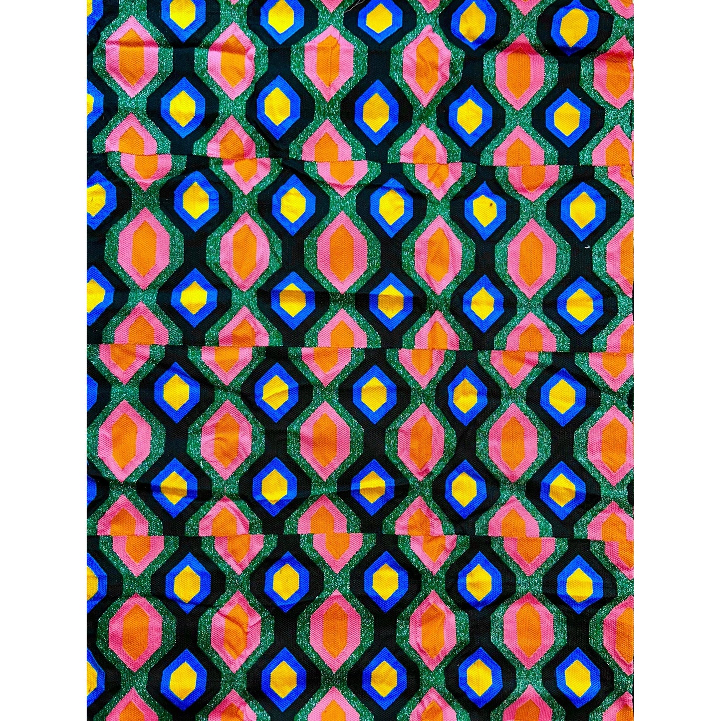 African Fabric/ Woven Kente - Green, Pink, Orange, Blue, Yellow, Black, Silver “Yaayaa”, 4 Yards