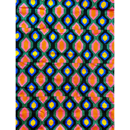 African Fabric/ Woven Kente - Green, Pink, Orange, Blue, Yellow, Black, Silver “Yaayaa”, 4 Yards
