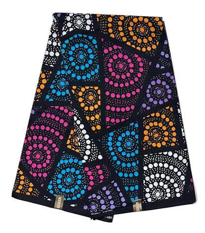 African Print Fabric/ Ankara - Pink, Orange, Purple, Blue 'Talking Circles' Design, YARD or WHOLESALE
