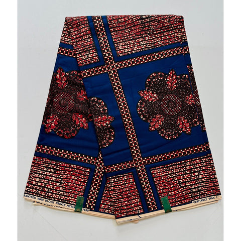 African Print Fabric/ Ankara - Blue, Brown 'Ukeme' Design, YARD or WHOLESALE