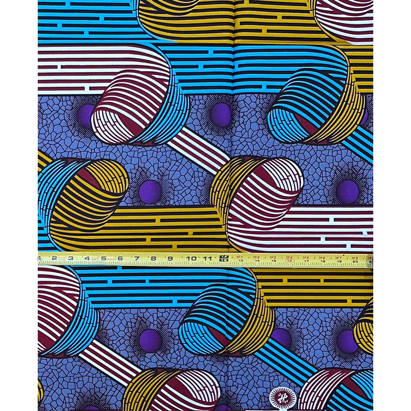 African Print Fabric/ Ankara - Gray, Blue, Dark Red, Gold 'Chosen Paths,’ 1 YARD