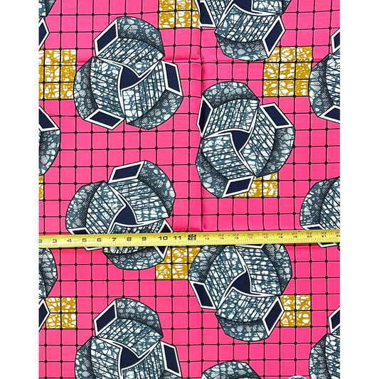 African Print Fabric/ Ankara - Pink, Gray, Brown “The Sovereign Frame', YARD or WHOLESALE