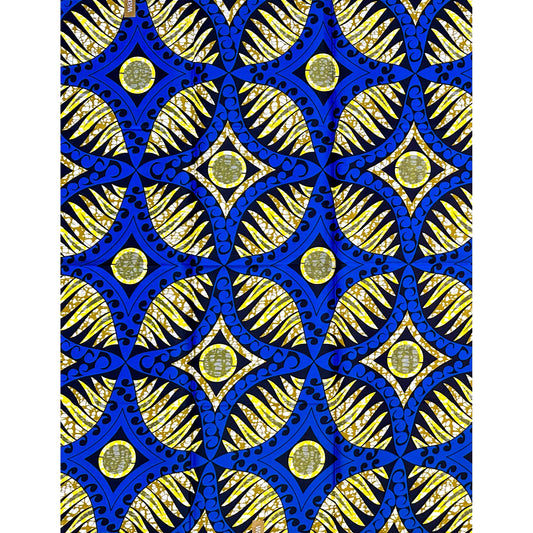 African Print Fabric/ Ankara - Blue, Yellow, Brown, Black  ‘The Meeting Place' Design, 1 YARD