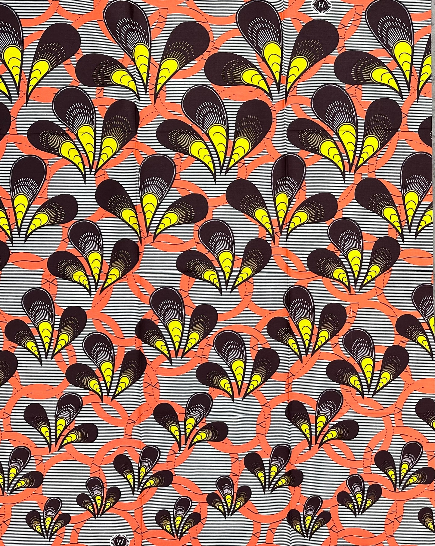 African Print Fabric/ Ankara - Coral, Yellow, Brown "Joy Is An Inheritance", 1 Yard