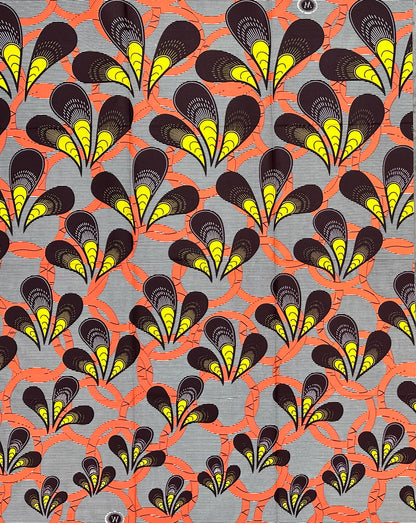 African Print Fabric/ Ankara - Coral, Yellow, Brown "Joy Is An Inheritance", 1 Yard