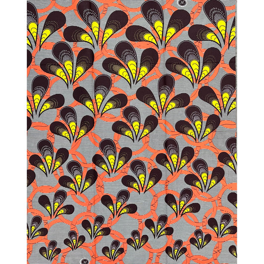African Print Fabric/ Ankara - Coral, Yellow, Brown "Joy Is An Inheritance", 1 Yard