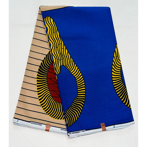African Print Fabric/ Ankara - Blue, Brown, Beige, Yellow 'Duality', YARD or WHOLESALE