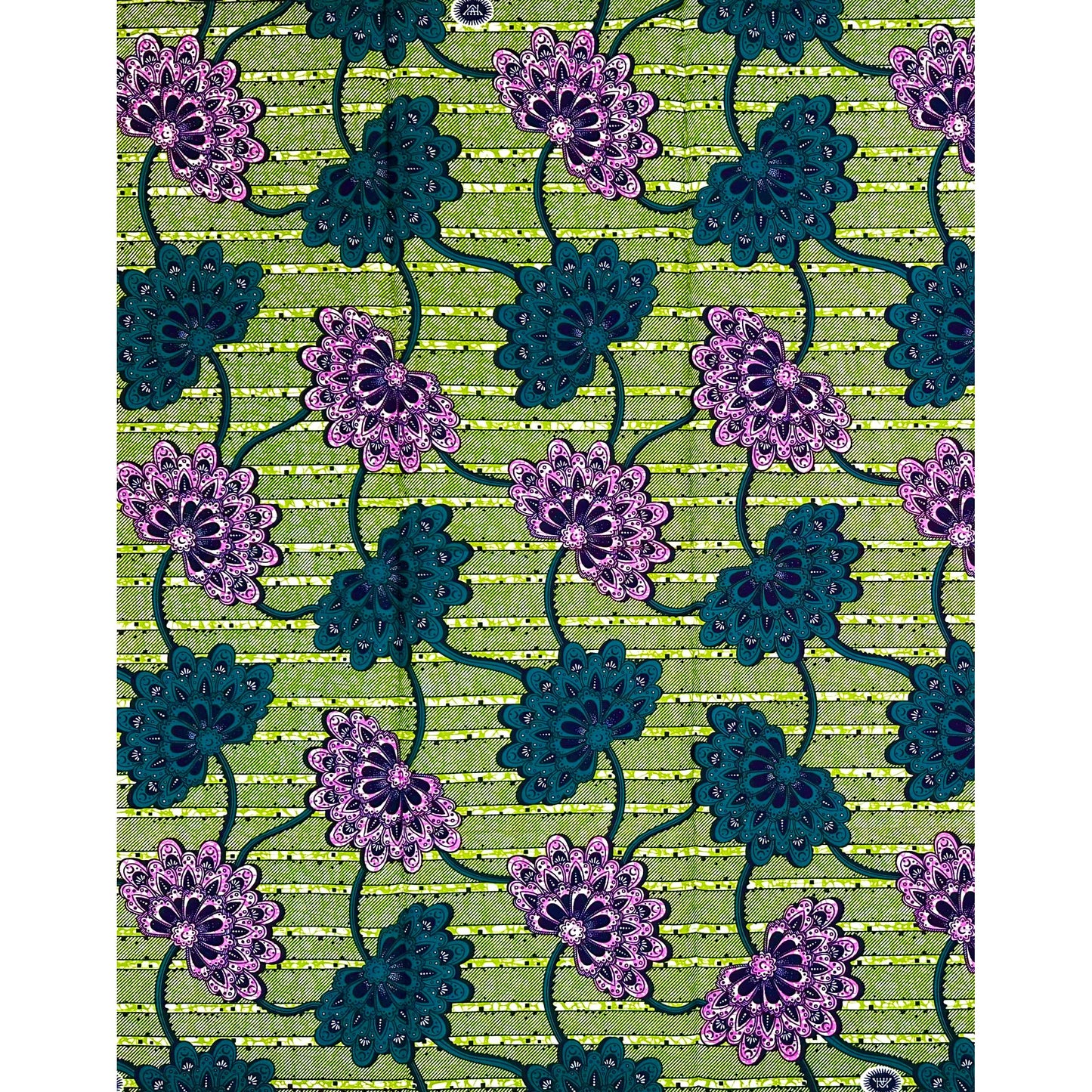 African Print Fabric/Ankara - Shades of Green, Purple "Crowned Waters" Design