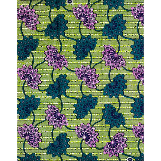 African Print Fabric/Ankara - Shades of Green, Purple "Crowned Waters" Design