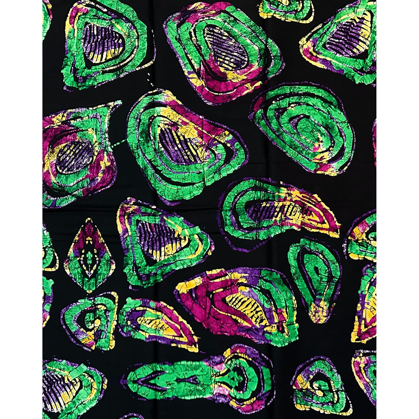 African Print Fabric/Ankara - Black, Green, Purple, Yellow 'Shayo Circle', YARD or WHOLESALE