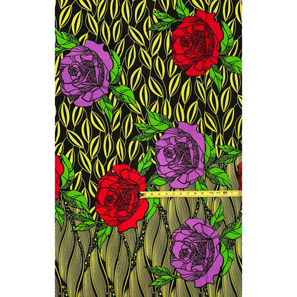 African Print Fabric/ Ankara - Yellow, Brown, Red, Purple, Green 'Ogba Rose,’ 1 YARD